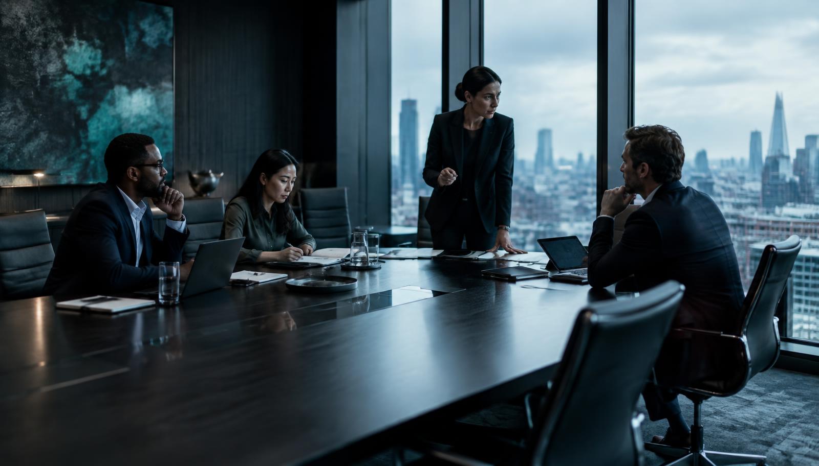 Executive reviewing performance data in a high-pressure decision environment